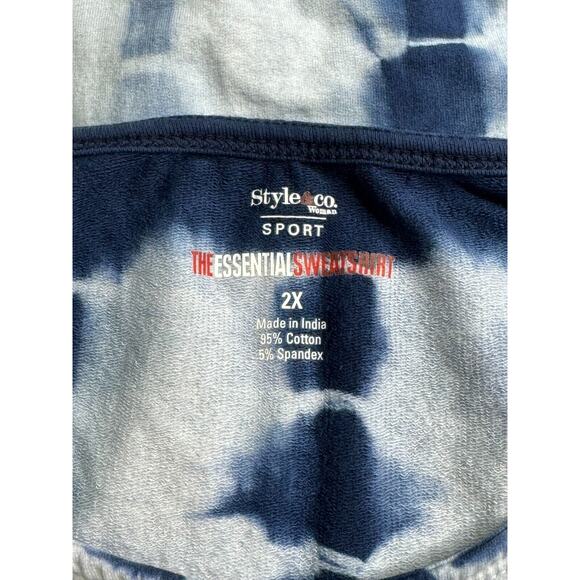Style & Co Sport Top Womens 2X Blue Tie Dye Short Sleeve Rhinestone Star Pockets - Picture 5 of 10